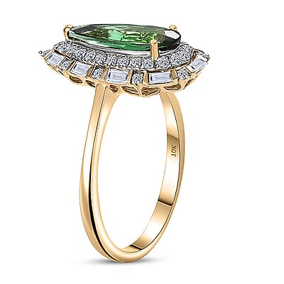 Certified & Appraised AAA Santa Rosa Tourmaline and Luxuriant Lab Grown Diamond G-H SI 1.51 ctw Ring in 10K Yellow Gold (Size 7.0)
