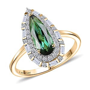 Certified & Appraised AAA Santa Rosa Tourmaline and Luxuriant Lab Grown Diamond G-H SI 1.51 ctw Ring in 10K Yellow Gold (Size 8.0)