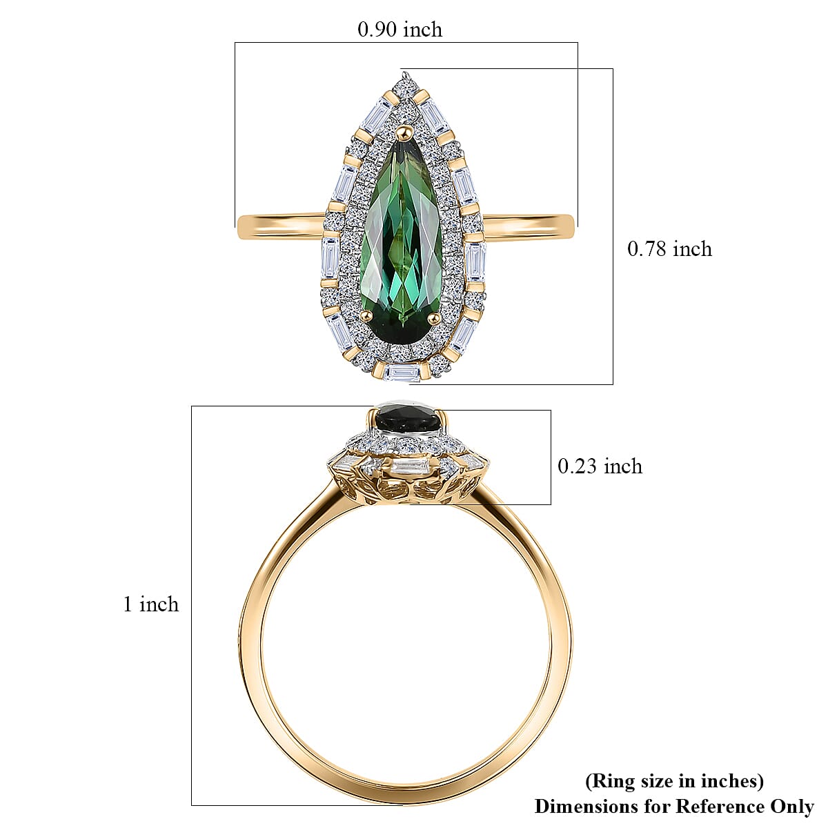 Certified & Appraised AAA Santa Rosa Tourmaline and Luxuriant Lab Grown Diamond G-H SI 1.51 ctw Ring in 10K Yellow Gold (Size 8.0) image number 5