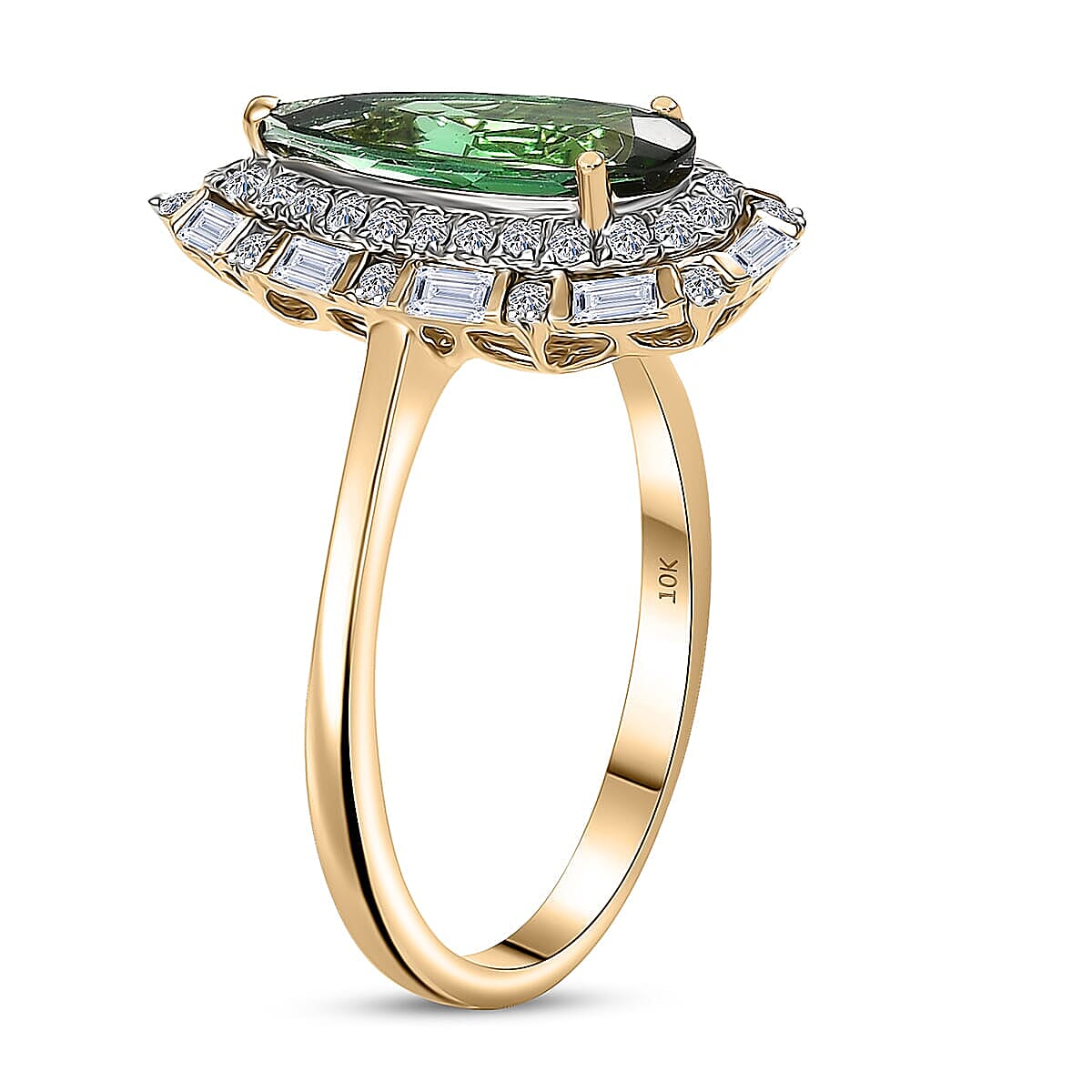 Certified & Appraised AAA Santa Rosa Tourmaline and Luxuriant Lab Grown Diamond G-H SI 1.51 ctw Ring in 10K Yellow Gold (Size 8.5)