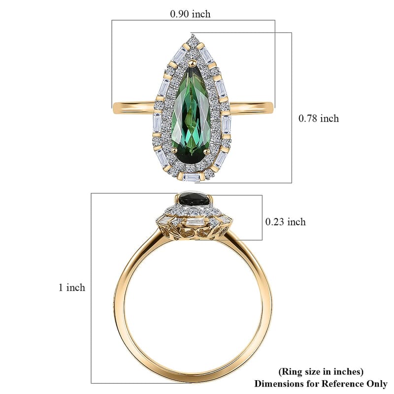 Certified & Appraised AAA Santa Rosa Tourmaline and Luxuriant Lab Grown Diamond G-H SI 1.51 ctw Ring in 10K Yellow Gold (Size 8.5)
