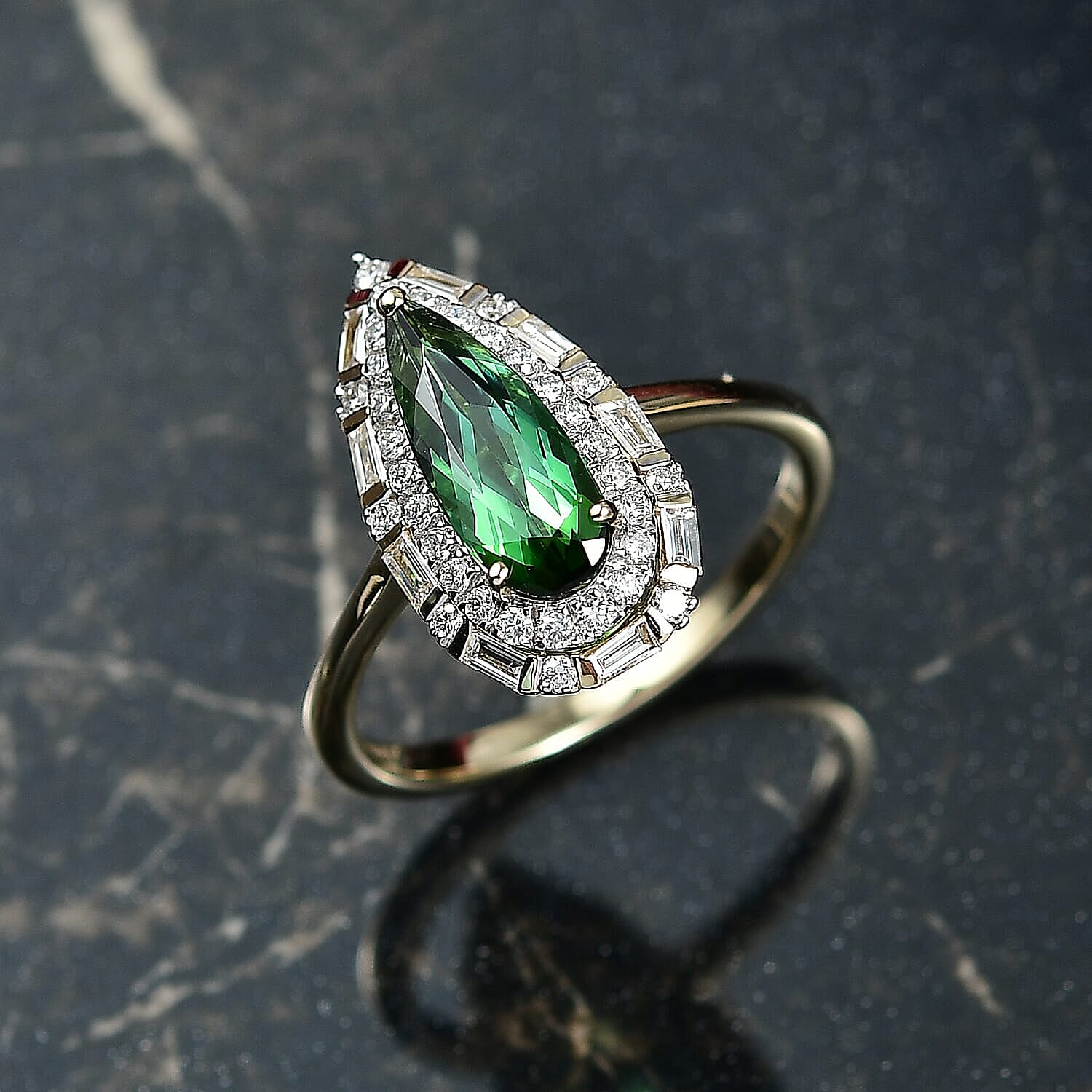 Certified & Appraised AAA Santa Rosa Tourmaline and Luxuriant Lab Grown Diamond G-H SI 1.51 ctw Ring in 10K Yellow Gold (Size 9.0)