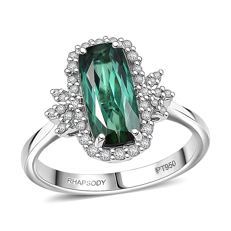 Certified and Appraised Rhapsody AAAA Santa Rosa Tourmaline, Diamond Ring in 950 Platinum 2.62 ctw (Size 11.0)
