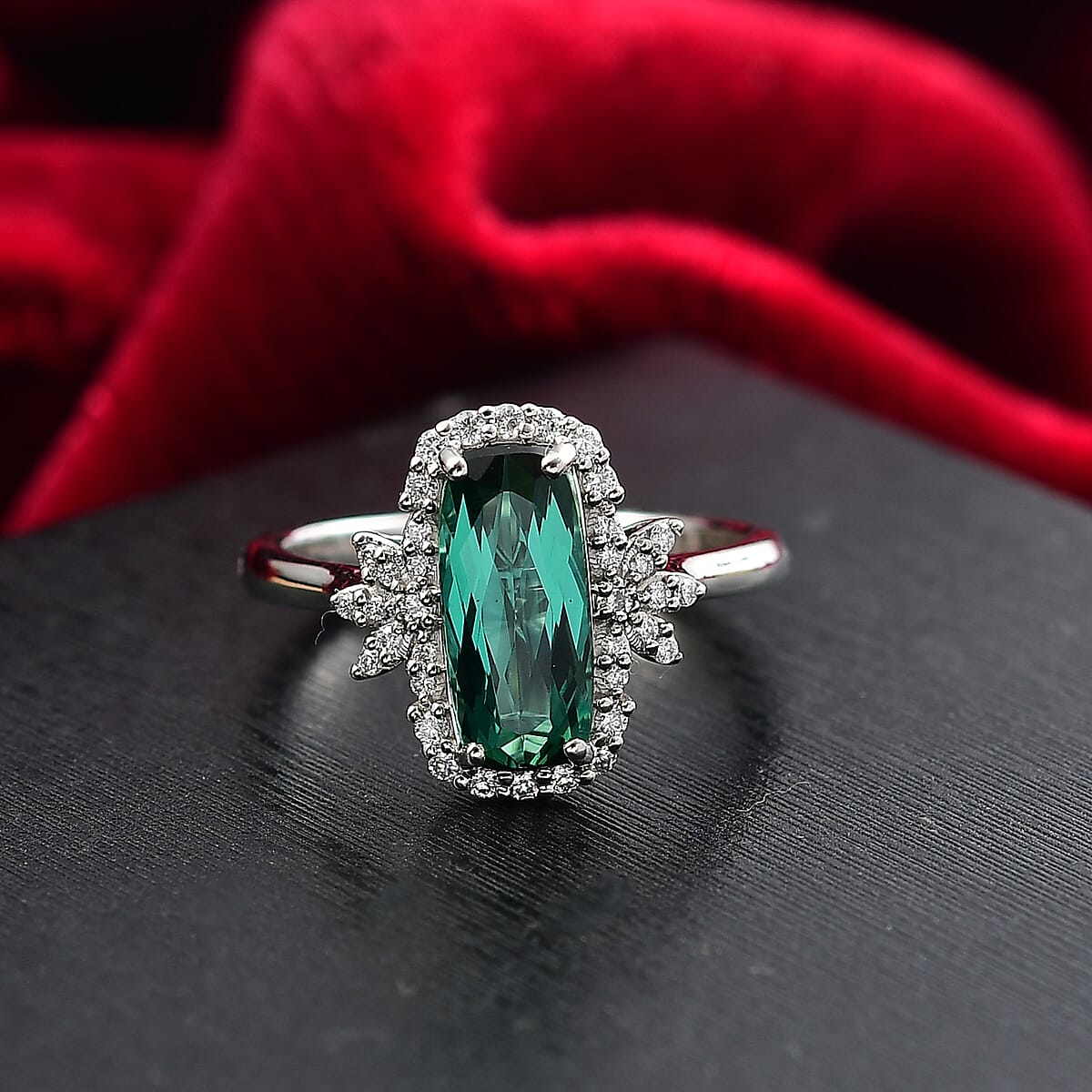 Certified & Appraised Rhapsody AAAA Santa Rosa Tourmaline and E-F VS Diamond 2.62 ctw Ring in 950 Platinum (Size 7.0) 5.71 Grams image number 1