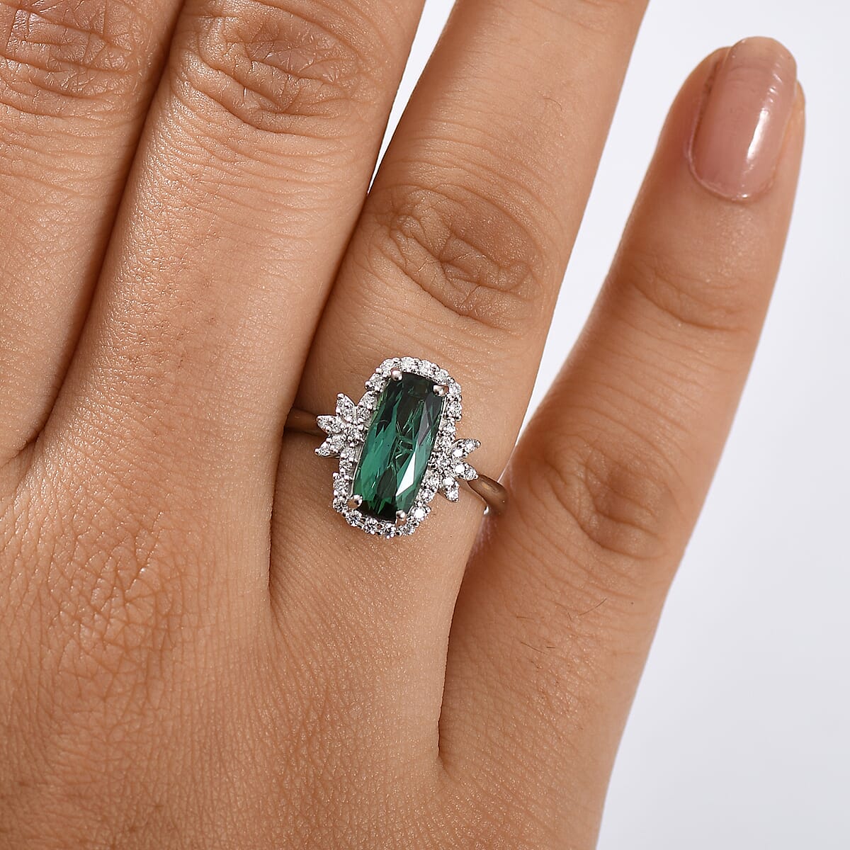 Certified & Appraised Rhapsody AAAA Santa Rosa Tourmaline and E-F VS Diamond 2.62 ctw Ring in 950 Platinum (Size 7.0) 5.71 Grams image number 2
