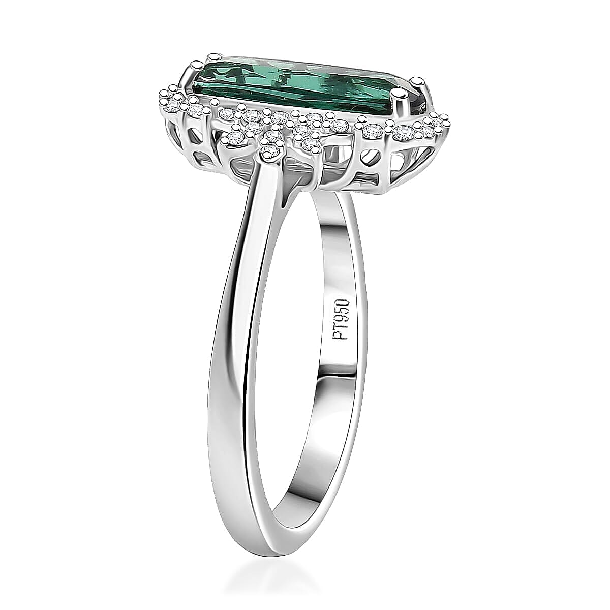 Certified and Appraised Rhapsody AAAA Santa Rosa Tourmaline, Diamond Ring in 950 Platinum 2.62 ctw (Size 8.5) image number 3