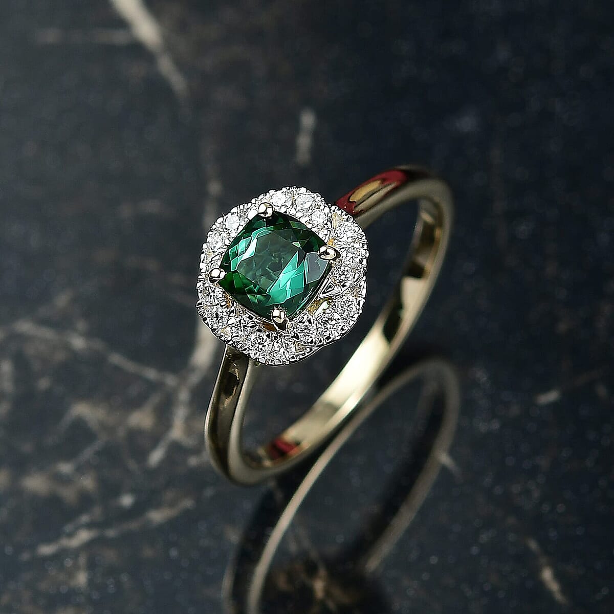 Certified & Appraised AAA Santa Rosa Tourmaline and Luxuriant Lab Grown Diamond G-H SI 1.00 ctw Ring in 10K Yellow Gold (Size 10.0) image number 1