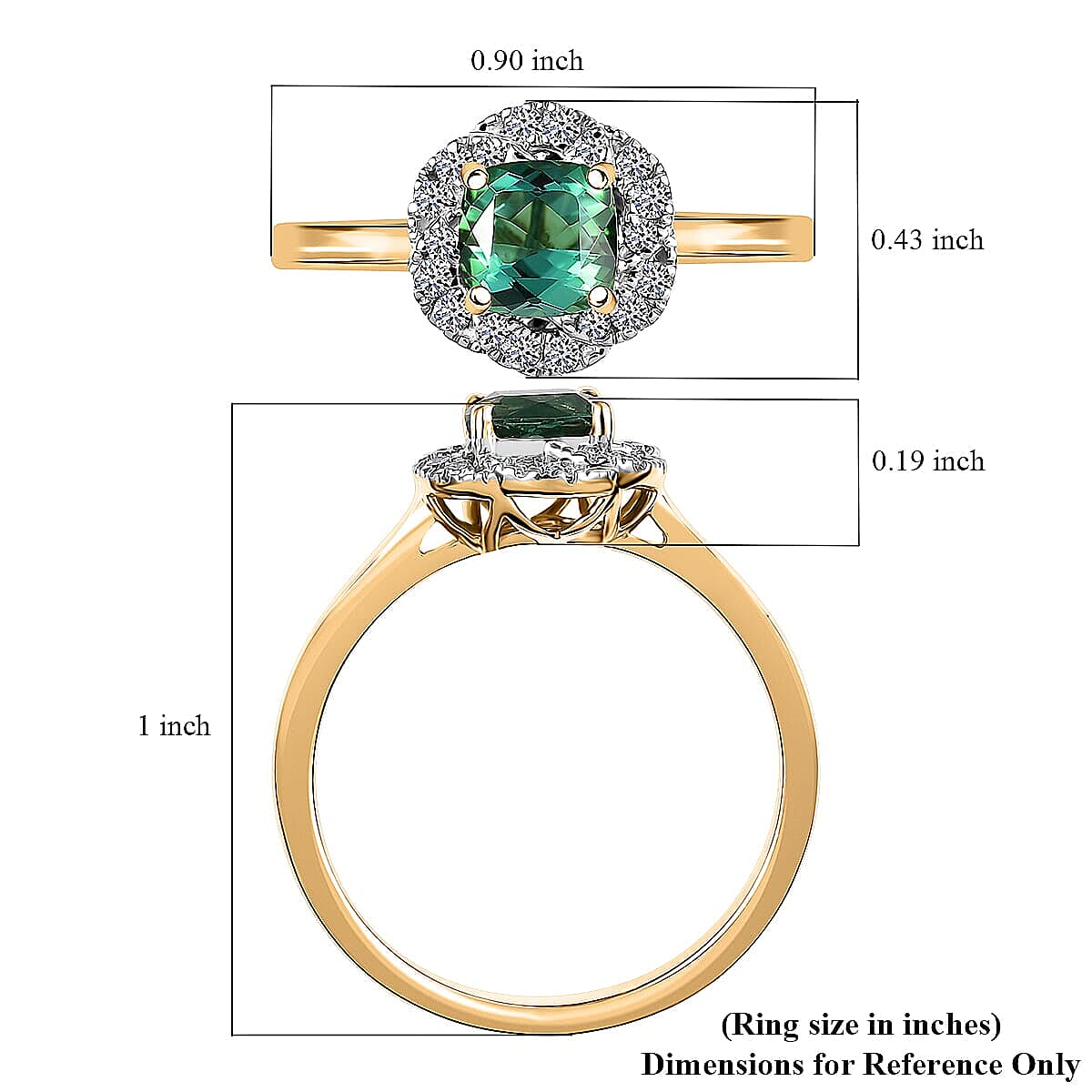 Certified & Appraised AAA Santa Rosa Tourmaline and Luxuriant Lab Grown Diamond G-H SI 1.00 ctw Ring in 10K Yellow Gold (Size 10.5) image number 5