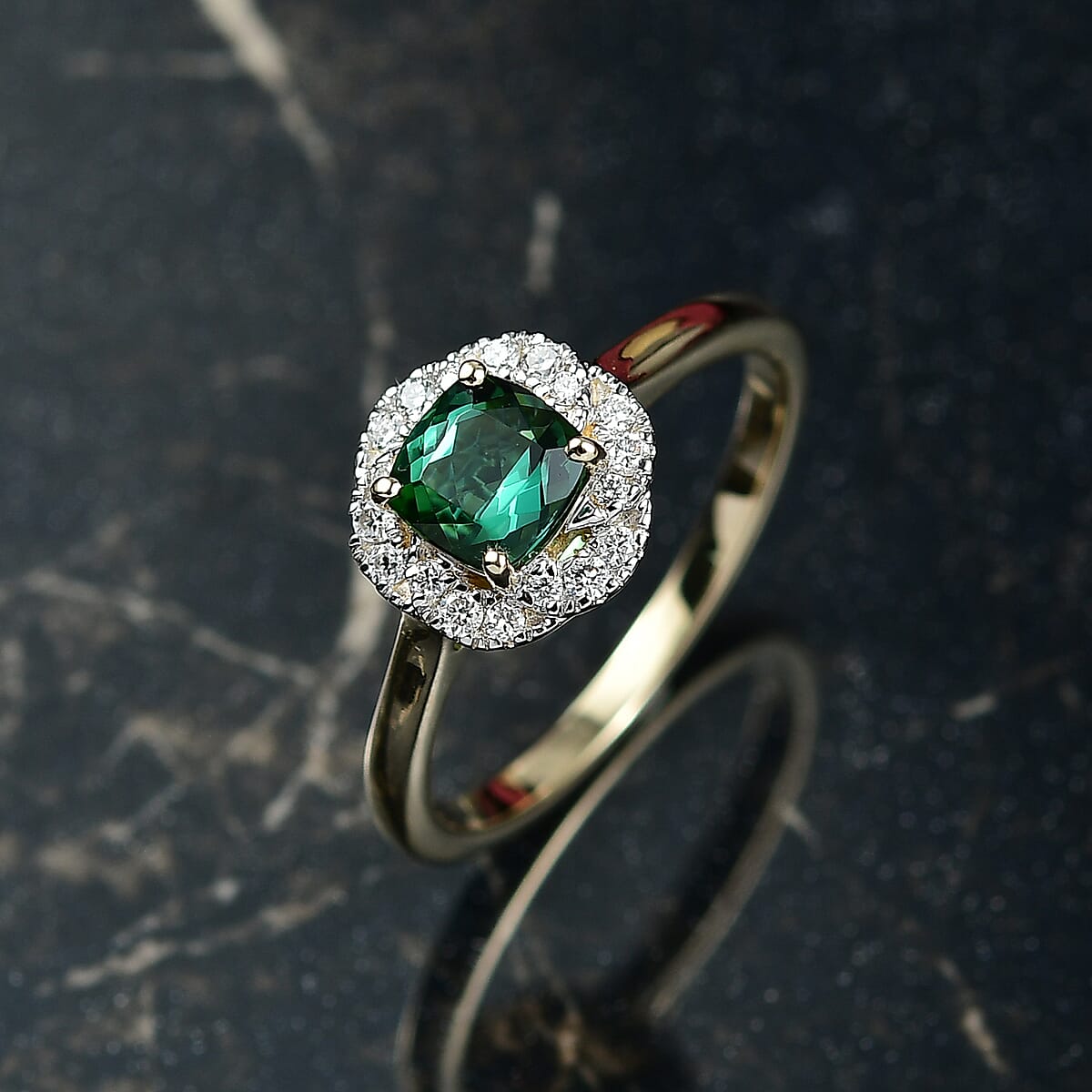 Certified & Appraised AAA Santa Rosa Tourmaline and Luxuriant Lab Grown Diamond G-H SI 1.00 ctw Ring in 10K Yellow Gold (Size 8.0) image number 1