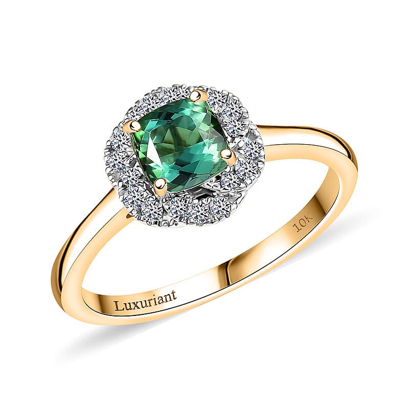 Certified & Appraised AAA Santa Rosa Tourmaline and Luxuriant Lab Grown Diamond G-H SI 1.00 ctw Ring in 10K Yellow Gold (Size 9.0)