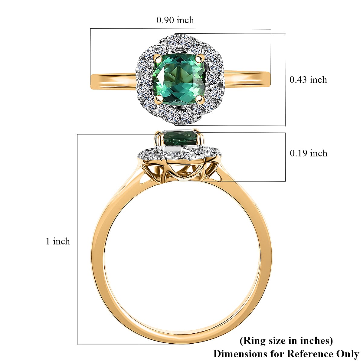 Certified & Appraised AAA Santa Rosa Tourmaline and Luxuriant Lab Grown Diamond G-H SI 1.00 ctw Ring in 10K Yellow Gold (Size 9.0) image number 5