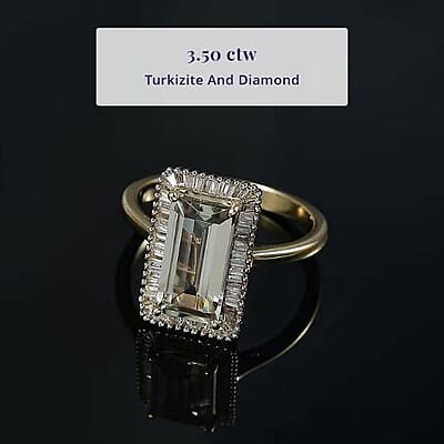 Luxoro AAA Turkizite and I1 Diamond 3.50 ctw Twilight Flare Ring in 10K Yellow Gold (Size 5.0)