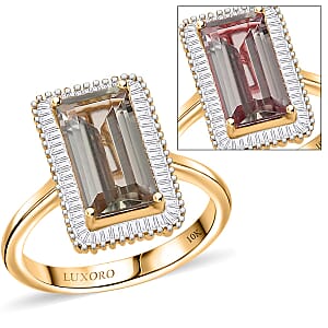 Luxoro AAA Turkizite and I1 Diamond 3.50 ctw Twilight Flare Ring in 10K Yellow Gold (Size 8.5) 