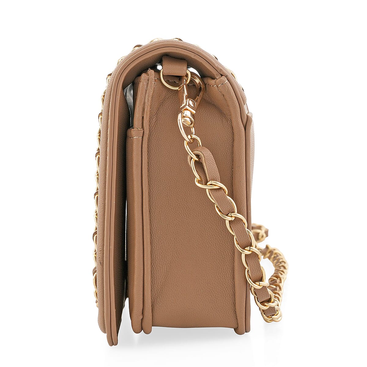 Closeout Valentino Orlandi Taupe Vegan Leather Quilted Crossbody Bag with Chain Accent image number 2