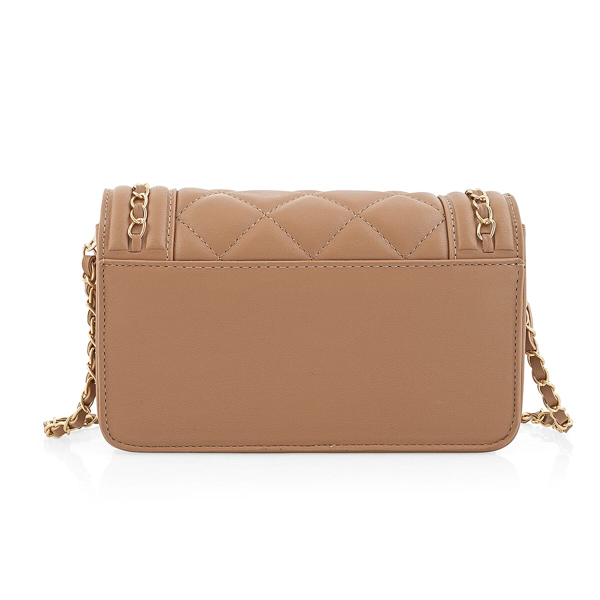 Closeout Valentino Orlandi Taupe Vegan Leather Quilted Crossbody Bag with Chain Accent image number 3