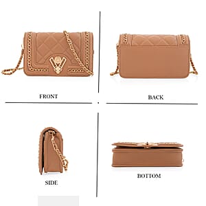 Closeout Valentino Orlandi Taupe Vegan Leather Quilted Crossbody Bag with Chain Accent