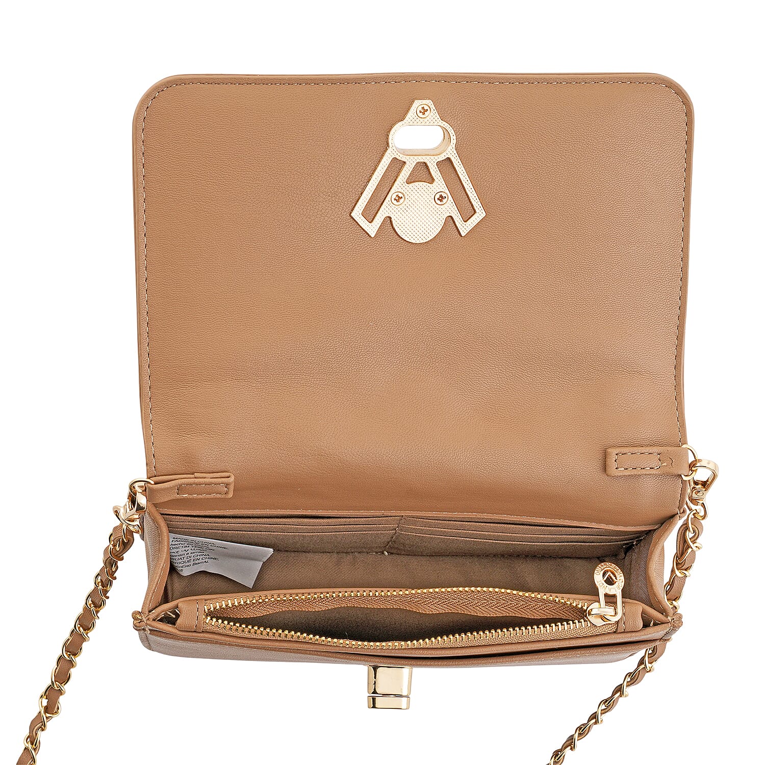 Closeout Valentino Orlandi Taupe Vegan Leather Quilted Crossbody Bag with Chain Accent