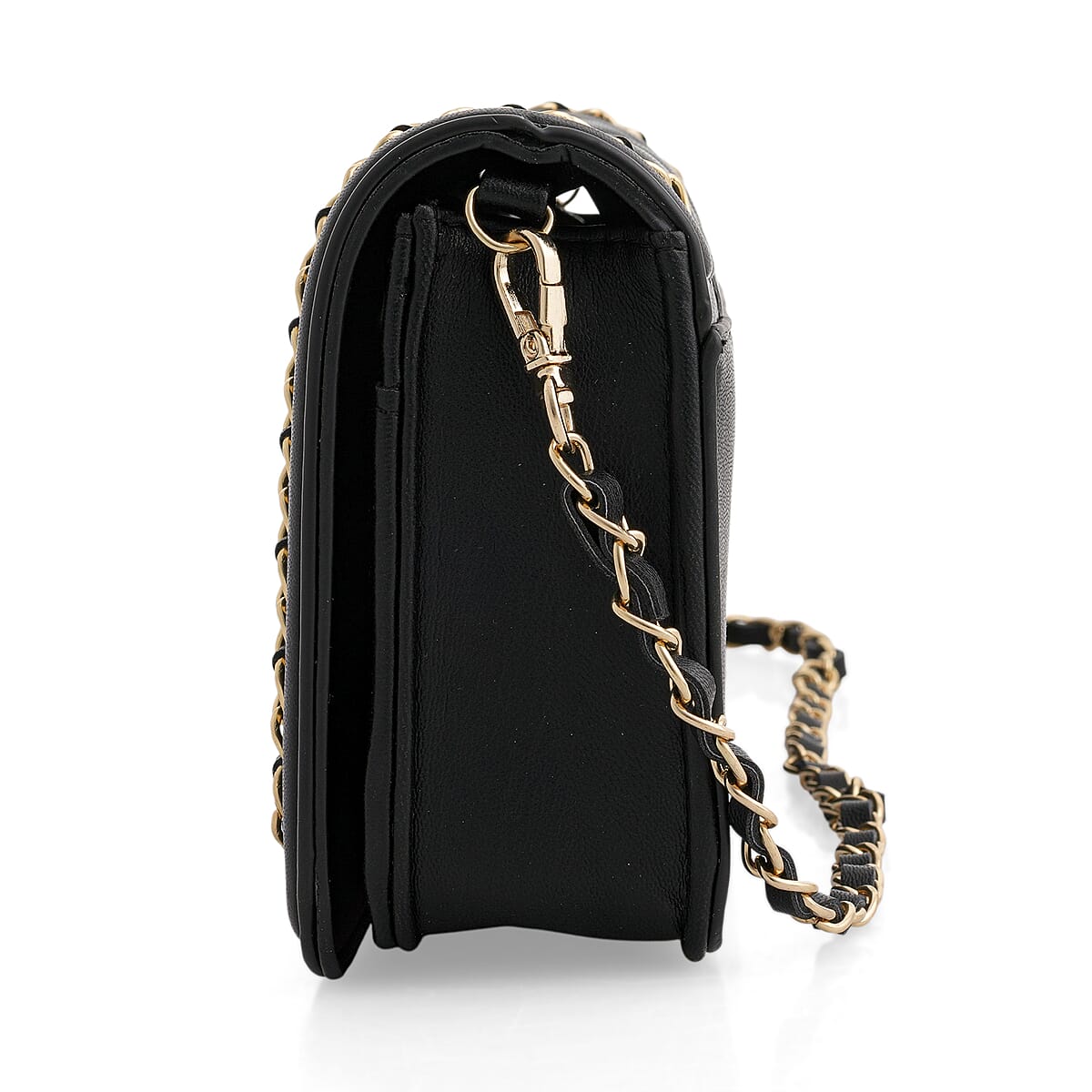 Closeout Valentino Orlandi Black Vegan Leather Quilted Crossbody Bag with Chain Accent image number 2
