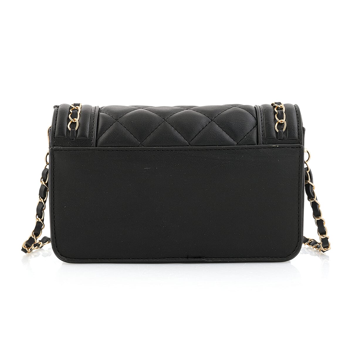 Closeout Valentino Orlandi Black Vegan Leather Quilted Crossbody Bag with Chain Accent image number 3