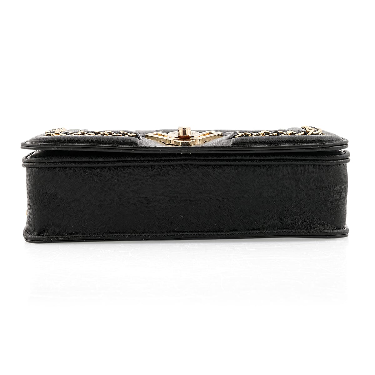 Closeout Valentino Orlandi Black Vegan Leather Quilted Crossbody Bag with Chain Accent image number 4