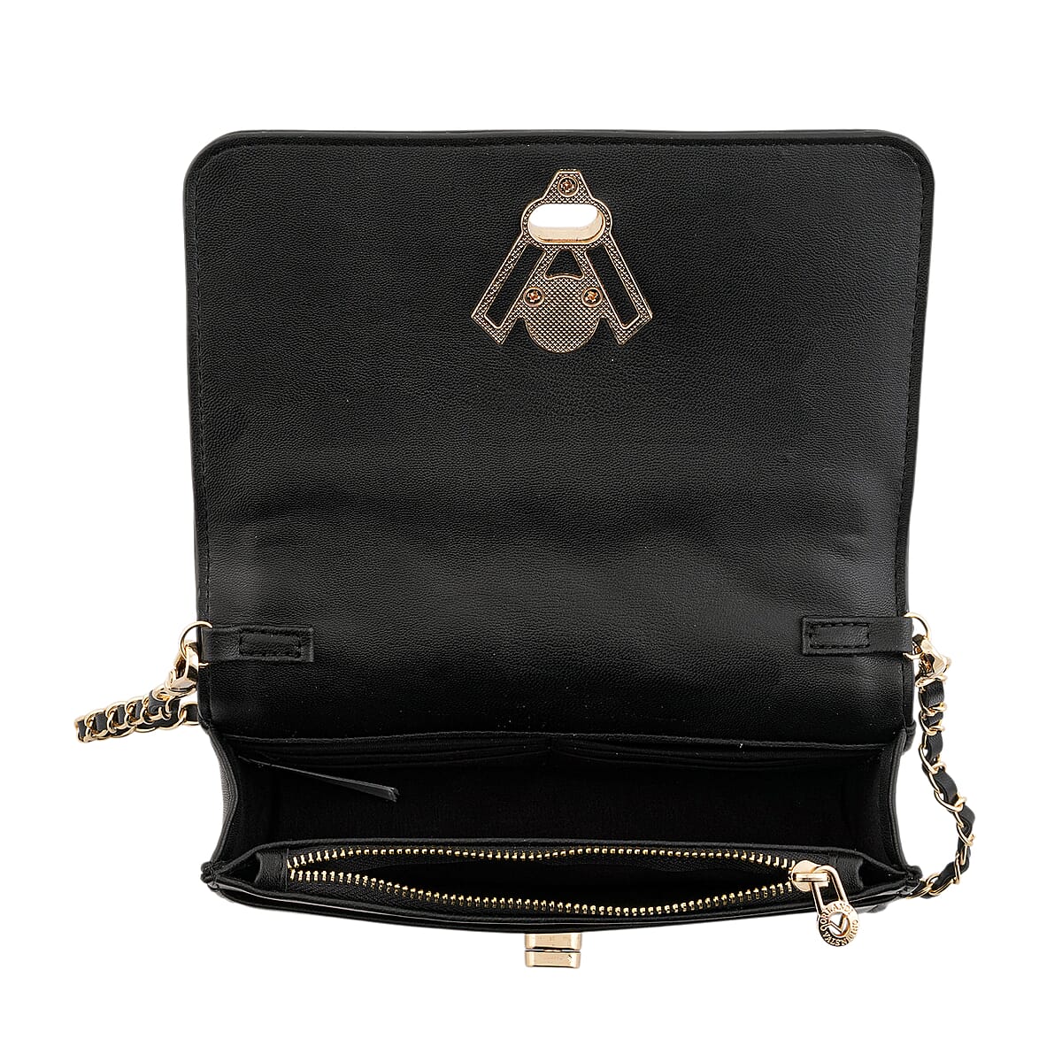 Closeout Valentino Orlandi Black Vegan Leather Quilted Crossbody Bag with Chain Accent image number 5