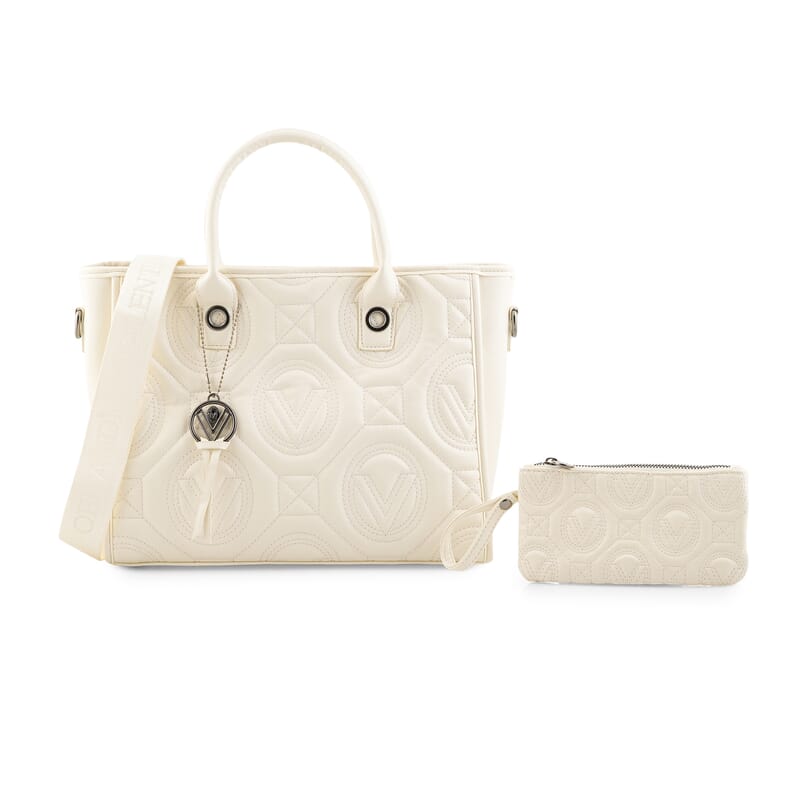 Closeout Valentino Orlandi White Vegan Leather Quilted Tote with Removable Shoulder Strap