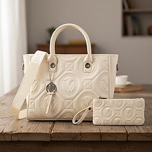 Closeout Valentino Orlandi White Vegan Leather Quilted Tote with Removable Shoulder Strap