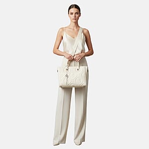 Closeout Valentino Orlandi White Vegan Leather Quilted Tote with Removable Shoulder Strap