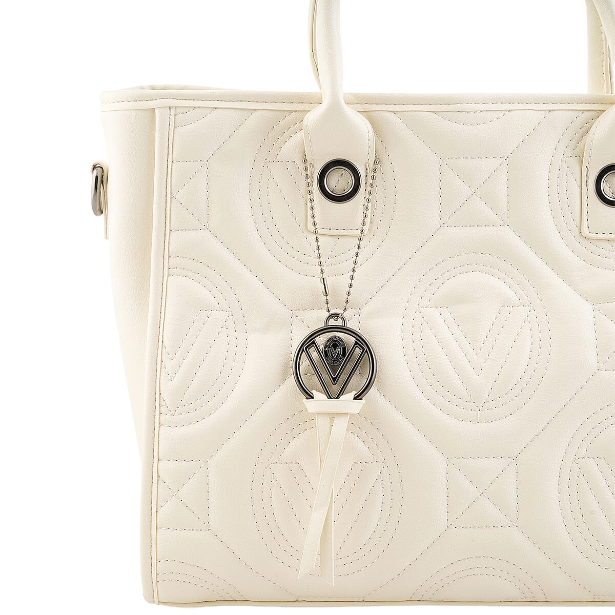 Closeout Valentino Orlandi White Vegan Leather Quilted Tote with Removable Shoulder Strap image number 3