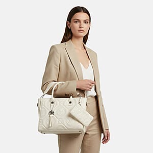 Closeout Valentino Orlandi White Vegan Leather Quilted Tote with Removable Shoulder Strap