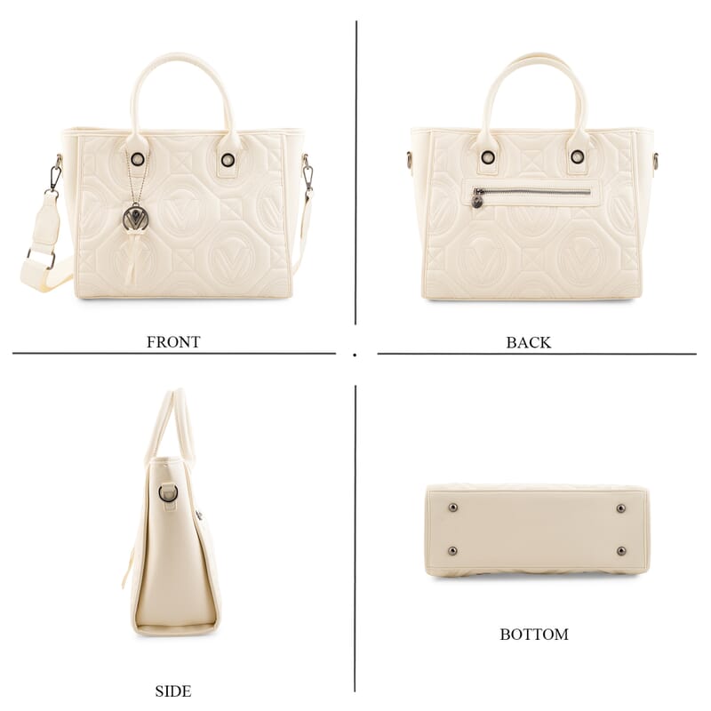 Closeout Valentino Orlandi White Vegan Leather Quilted Tote with Removable Shoulder Strap