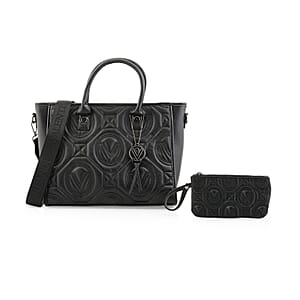 Closeout Valentino Orlandi Black Vegan Leather Quilted Tote with Removable Shoulder Strap