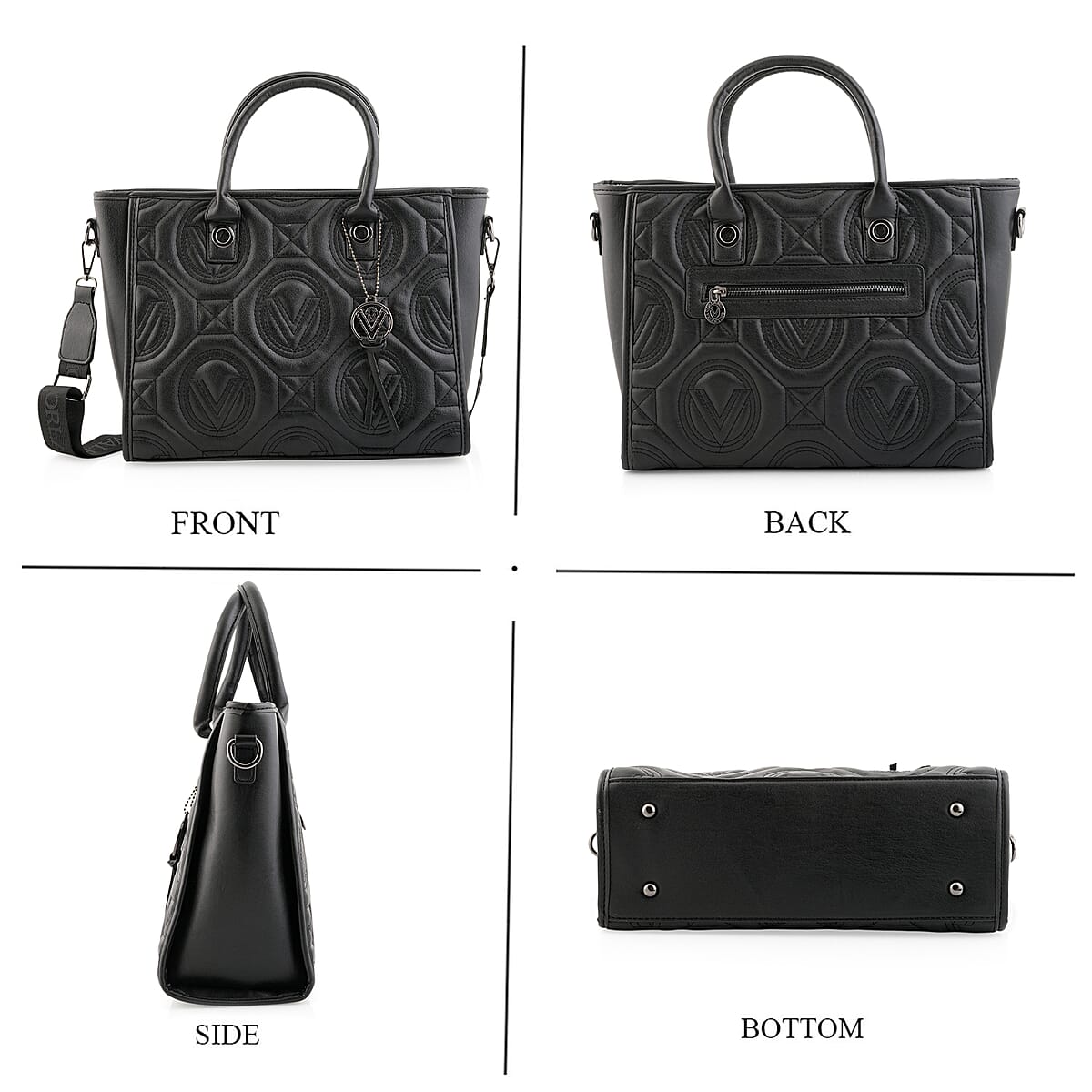 Closeout Valentino Orlandi Black Vegan Leather Quilted Tote with Removable Shoulder Strap image number 1