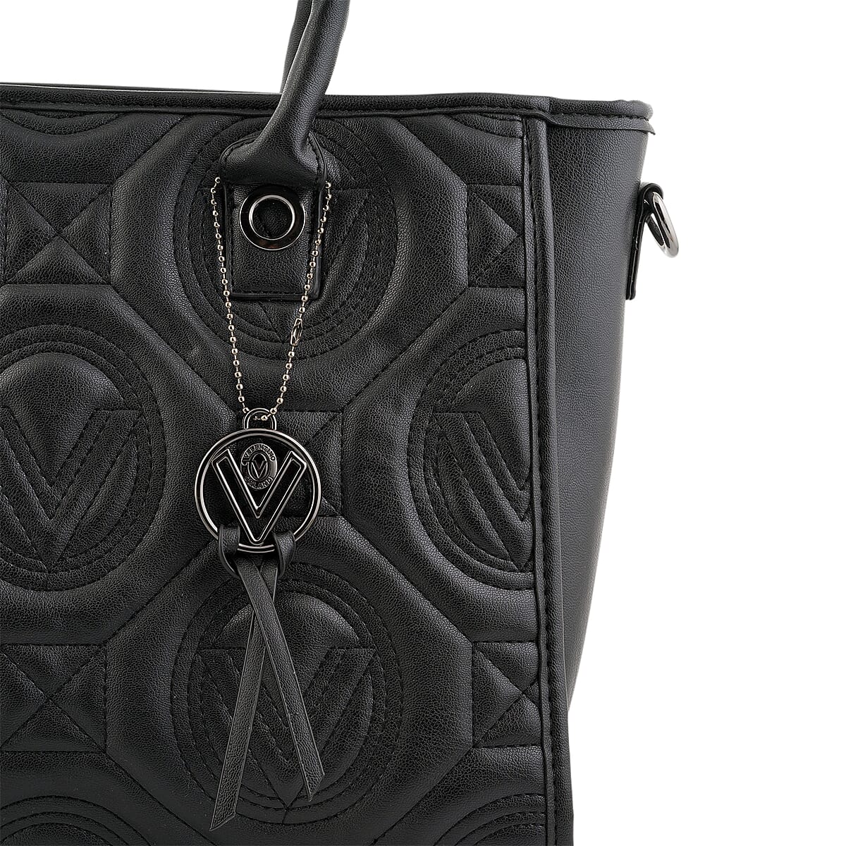 Closeout Valentino Orlandi Black Vegan Leather Quilted Tote with Removable Shoulder Strap image number 2