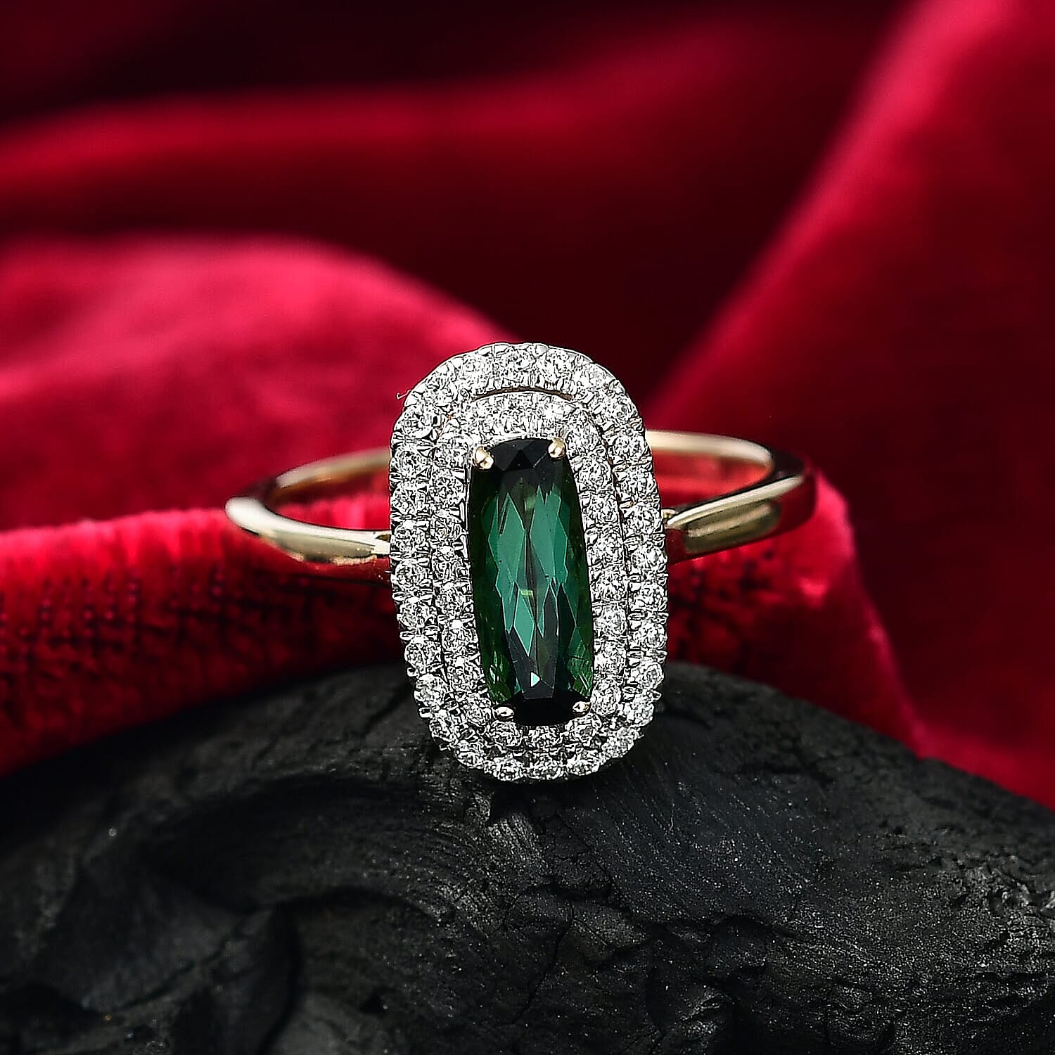 Certified & Appraised AAA Santa Rosa Tourmaline and Luxuriant Lab Grown Diamond G-H SI 1.58 ctw Ring in 10K Yellow Gold (Size 10.0)