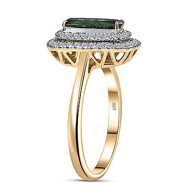 Certified & Appraised AAA Santa Rosa Tourmaline and Luxuriant Lab Grown Diamond G-H SI 1.58 ctw Ring in 10K Yellow Gold (Size 10.0)
