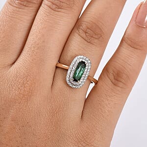 Certified & Appraised AAA Santa Rosa Tourmaline and Luxuriant Lab Grown Diamond G-H SI 1.58 ctw Ring in 10K Yellow Gold (Size 11.0)