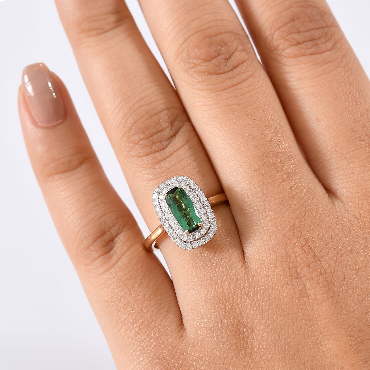 Certified & Appraised AAAA Santa Rosa Tourmaline and Luxuriant Lab Grown Diamond G-H SI 1.58 ctw Ring in 10K Yellow Gold image number 2