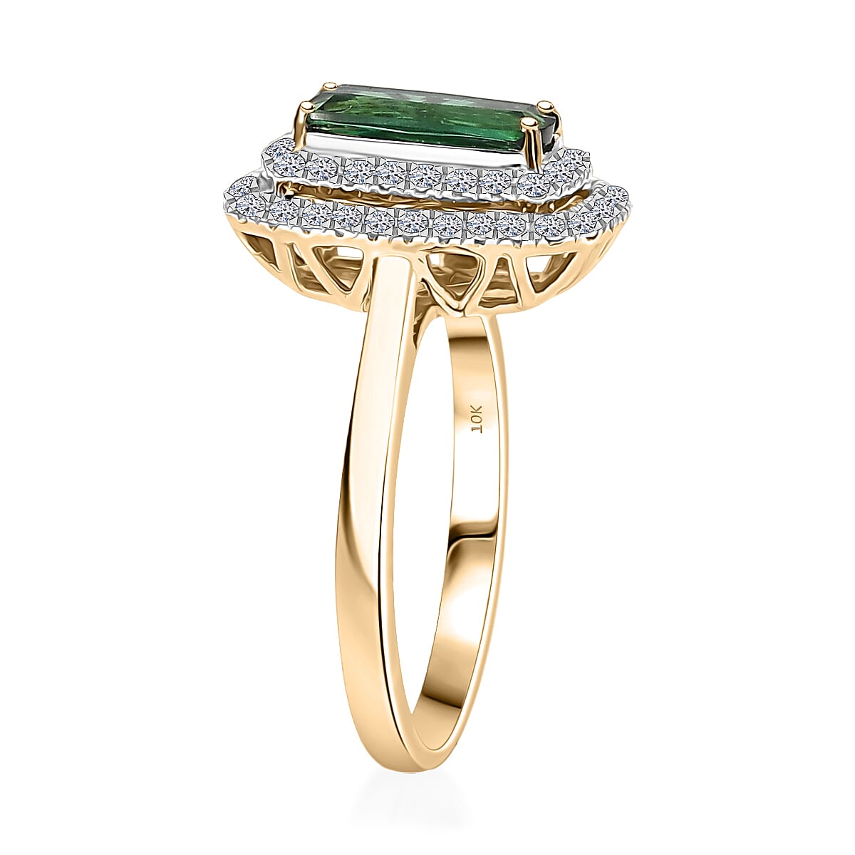 Certified & Appraised AAAA Santa Rosa Tourmaline and Luxuriant Lab Grown Diamond G-H SI 1.58 ctw Ring in 10K Yellow Gold image number 3