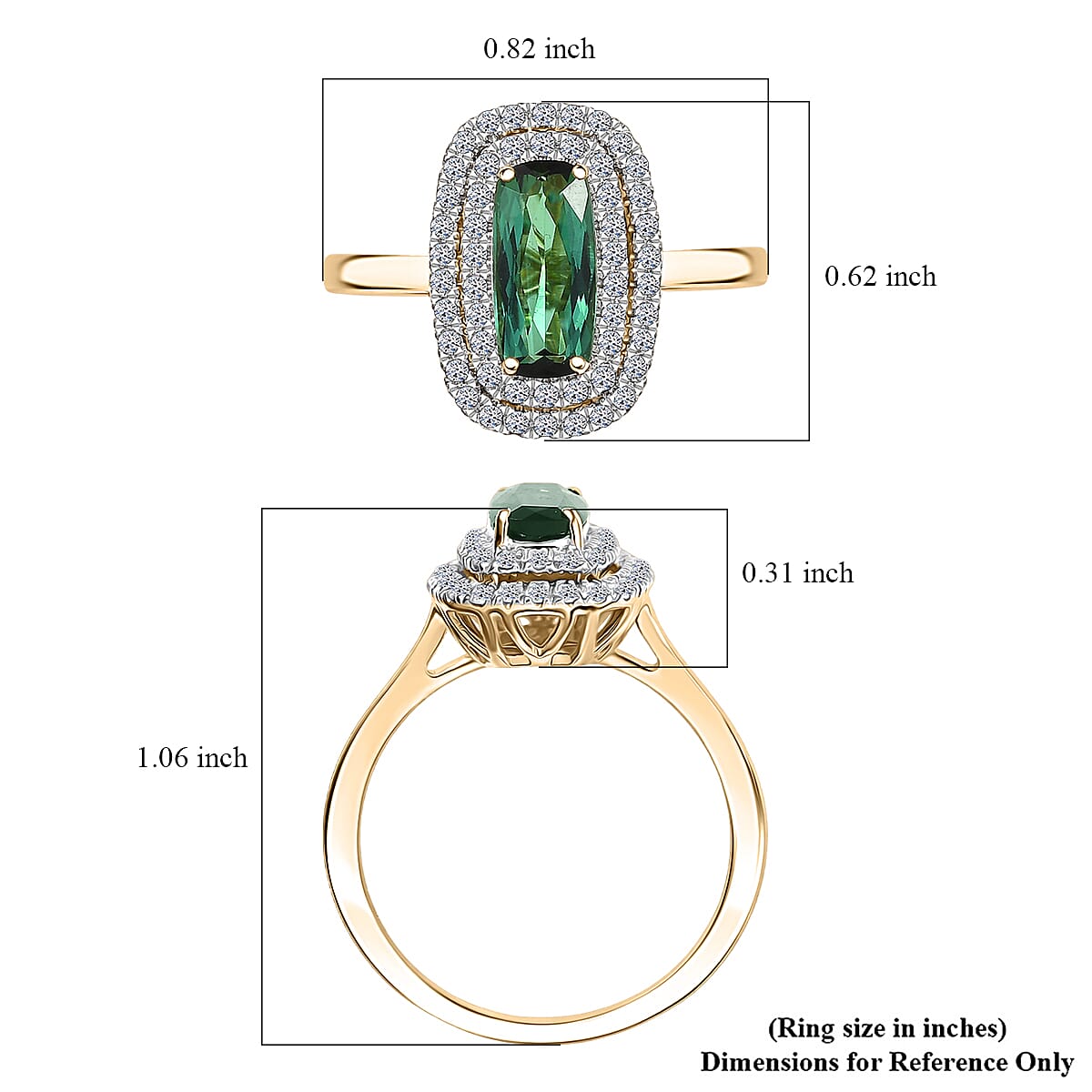 Certified & Appraised AAAA Santa Rosa Tourmaline and Luxuriant Lab Grown Diamond G-H SI 1.58 ctw Ring in 10K Yellow Gold image number 5