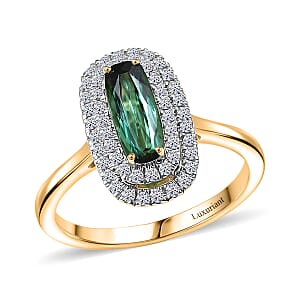 Certified & Appraised AAA Santa Rosa Tourmaline and Luxuriant Lab Grown Diamond G-H SI 1.58 ctw Ring in 10K Yellow Gold (Size 8.0)