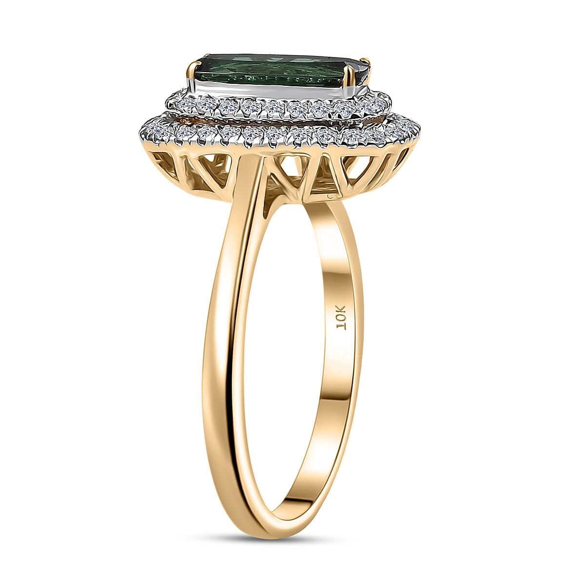 Certified & Appraised AAA Santa Rosa Tourmaline and Luxuriant Lab Grown Diamond G-H SI 1.58 ctw Ring in 10K Yellow Gold (Size 8.0) image number 3