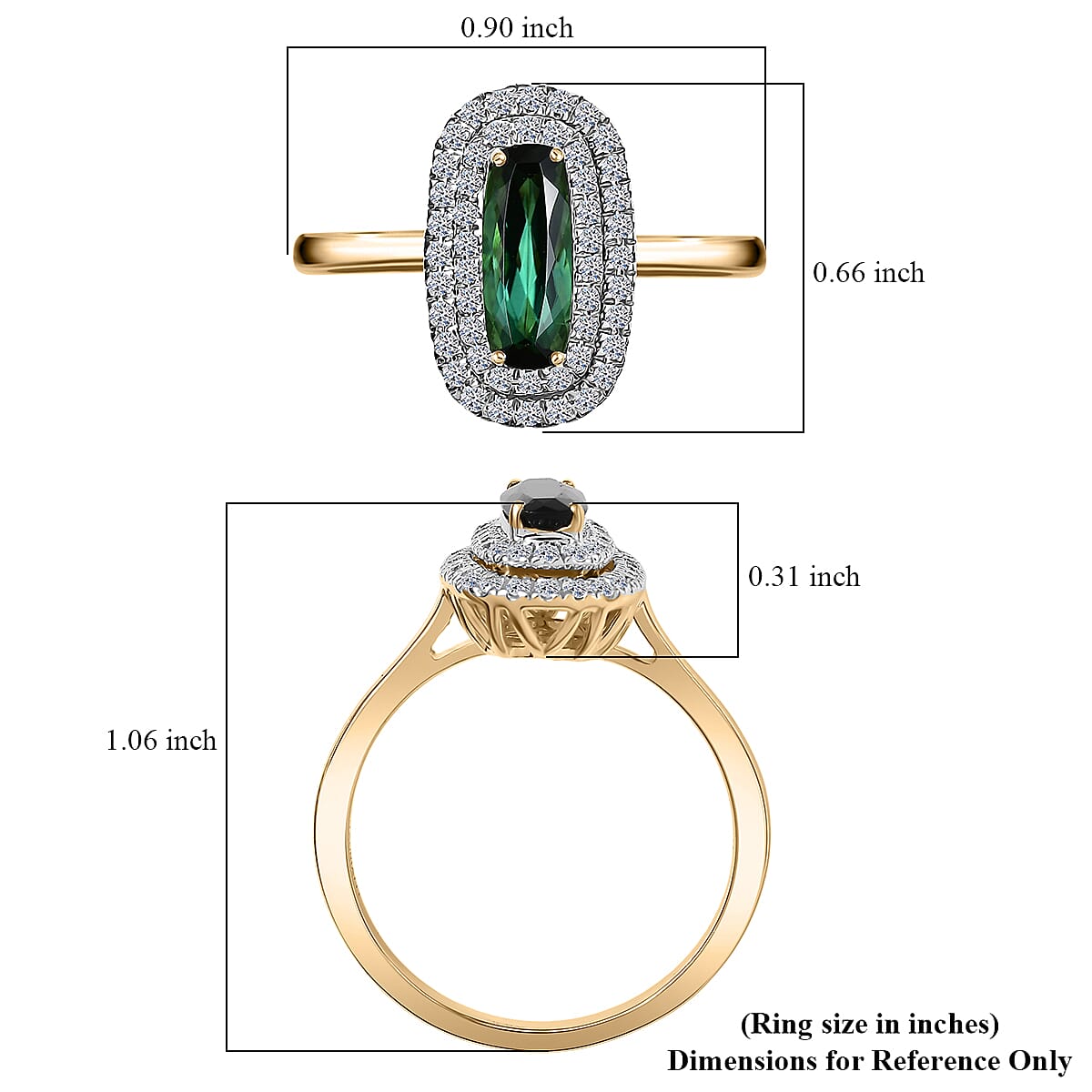 Certified & Appraised AAA Santa Rosa Tourmaline and Luxuriant Lab Grown Diamond G-H SI 1.58 ctw Ring in 10K Yellow Gold (Size 8.0) image number 5