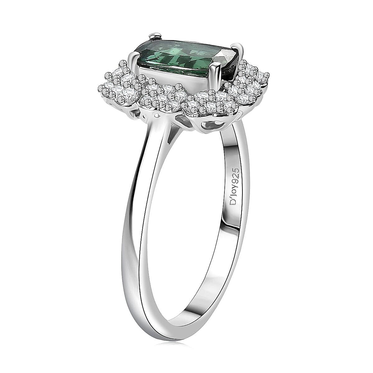 D'Joy Premium Santa Rosa Cushion Tourmaline Moissanite Ring in Rhodium Over Sterling Silver Size 10.0 1.10 ctw