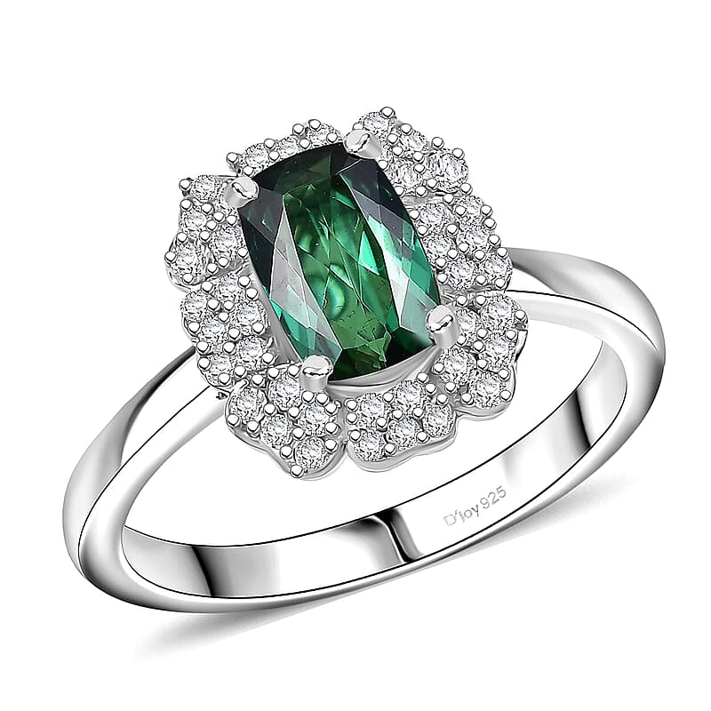 D'Joy Premium Santa Rosa Tourmaline and Moissanite 1.10 ctw Ring in Rhodium Over Sterling Silver (Size 6.0)
