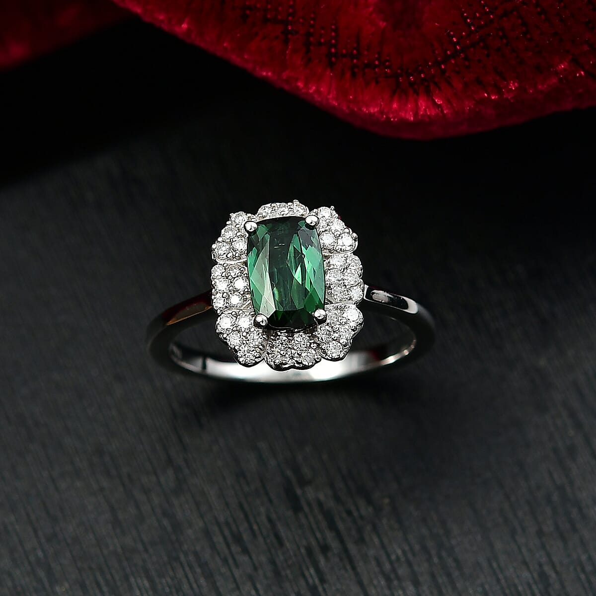 D'Joy Premium Santa Rosa Tourmaline and Moissanite 1.10 ctw Ring in Rhodium Over Sterling Silver (Size 6.0) image number 1