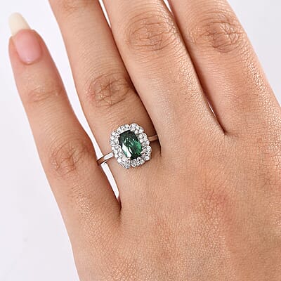 D'Joy Premium Santa Rosa Tourmaline and Moissanite 1.10 ctw Ring in Rhodium Over Sterling Silver (Size 6.0)