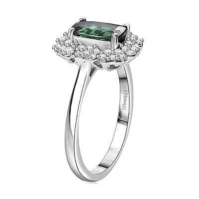 D'Joy Premium Santa Rosa Tourmaline and Moissanite 1.10 ctw Ring in Rhodium Over Sterling Silver (Size 6.0)