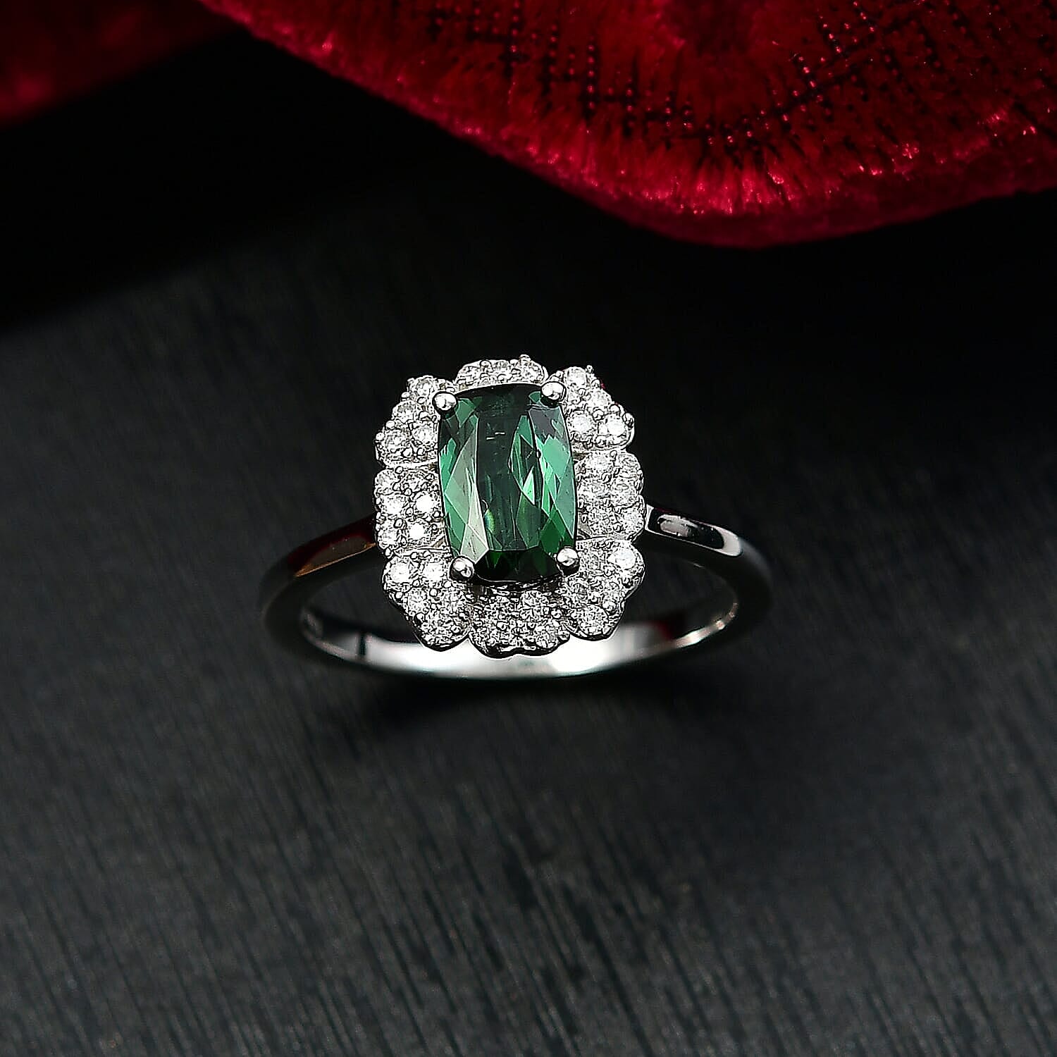 D'Joy Premium Santa Rosa Tourmaline, Moissanite Ring in Rhodium Over Sterling Silver (Size 9.0) 1.10 ctw