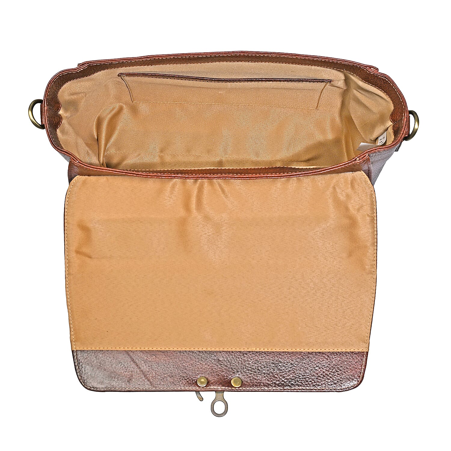 La Marey Brown Genuine Leather Tooling Handbag with Snap Lock